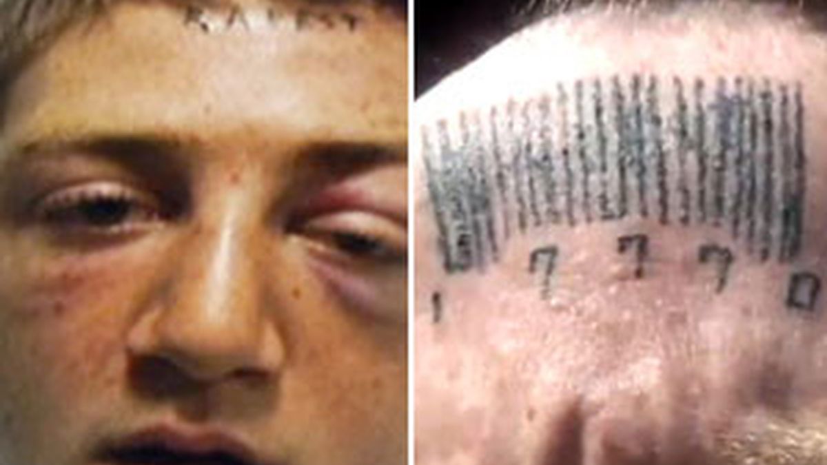 Johnson, con la frente tatuada con la palabra 'violador' y el código de barras que se ha tatuado encima. Foto: The Oklahoman