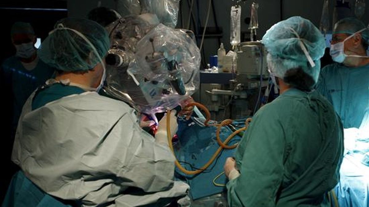 Un momento de la intervención praticada en el Hospital de La Paz de Madrid, que ha realizado por primera vez en España la operación de un aneurisma cerebral sin interrumpir en ningún momento el flujo sanguíneo. EFE