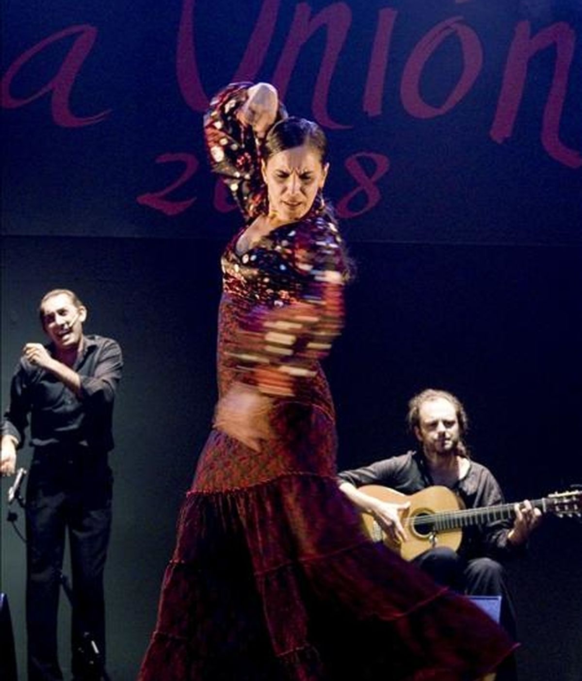 La joven bailaora sevillana Rafaela Carrasco, una de las más destacadas represente del baile flamenco de vanguardia, cuya compañía intervendrá en el Festival flamenco de Düsseldorf (Alemania). En la imagen, Carrasco durante su actuación en el festival internacional del Cante de las Minas de La Unión (Murcia) en agosto pasado. EFE/Archivo
