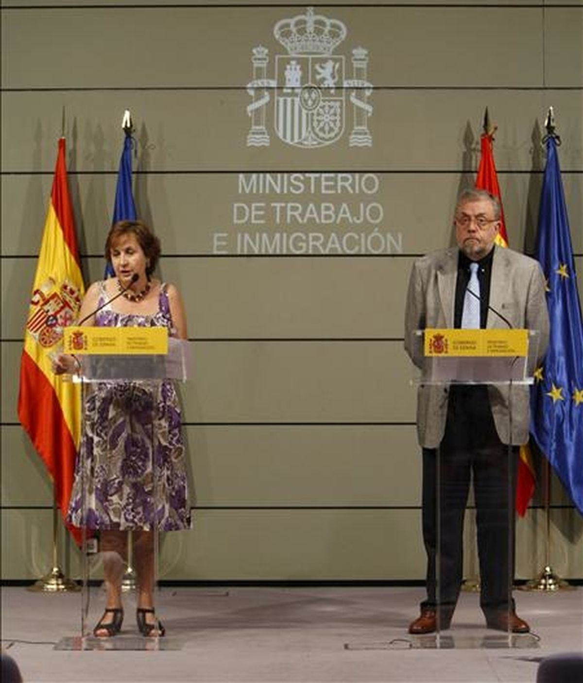 El secretario de Estado de la Seguridad Social, Octavio Granado, y la secretaria general de Empleo, Maravillas Rojo, dieron a conocer los datos de afiliación a la Seguridad Social y de los registros del Servicio Público de Empleo Estatal (SPEE) durante el mes de junio. EFE