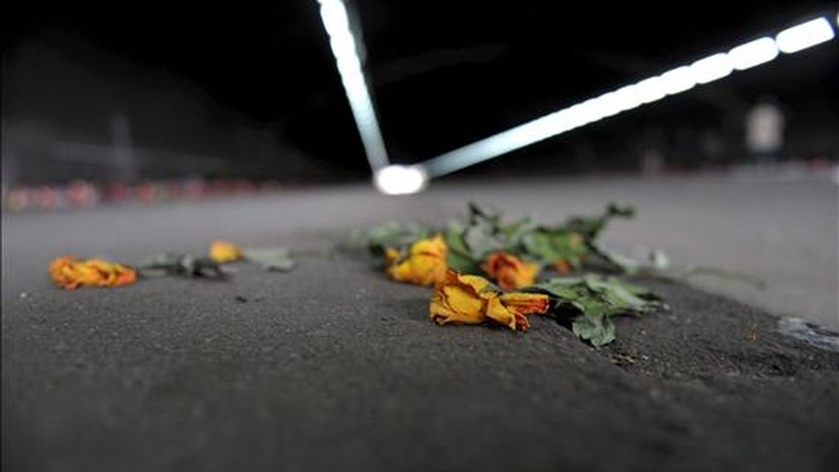 Restos de flores este miércoles en el lugar donde ocurrió la tragedía de la Loveparade en Duisburgo (Alemania). EFE