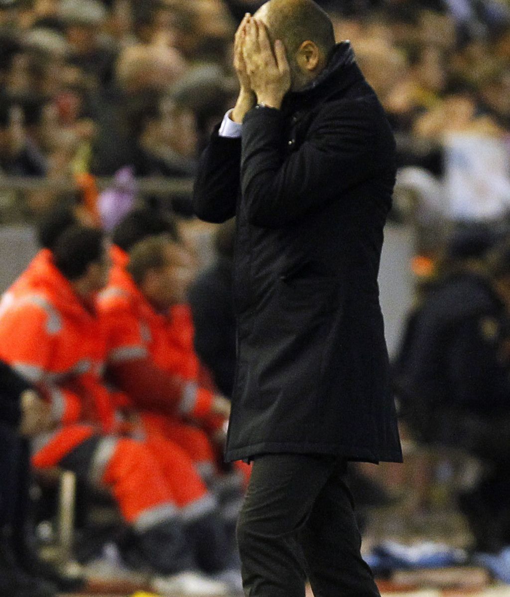 Pep Guardiola durante el encuetro de semifinales de la Copa del Rey en Mestalla