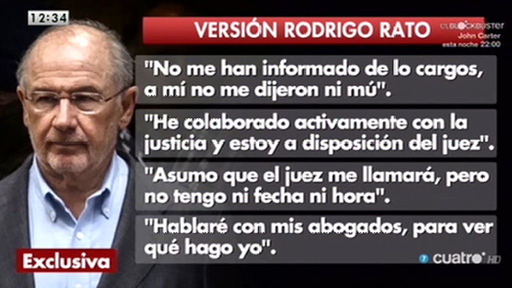 Declaraciones en exclusiva de Rodrigo Rato: "No me han informado de los cargos, a mí no me dijeron ni mú”"