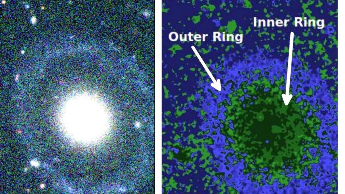 Primera imagen de una galaxia con dos anillos y núcleo no conectados