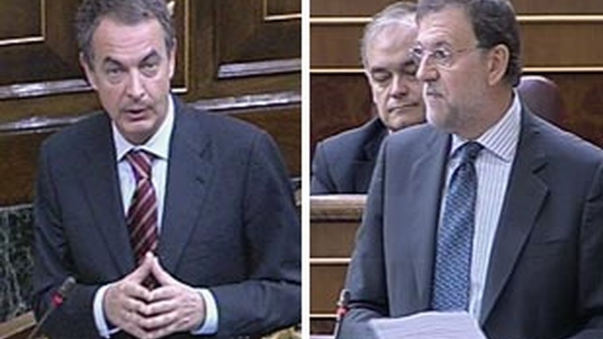 Imágenes del presidente del Gobierno, José Luis Rodríguez Zapatero, y del líder de la oposición, Mariano Rajoy. Fotos: Informativos Telecinco.