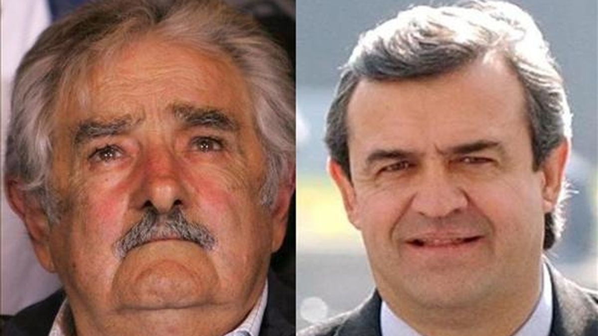 En la imagen, el senador José "Pepe" Mujica (i), de la gobernante coalición de izquierda Frente Amplio, y el ex presidente Luis Alberto Lacalle (d), en el Partido Nacional. EFE/Archivo