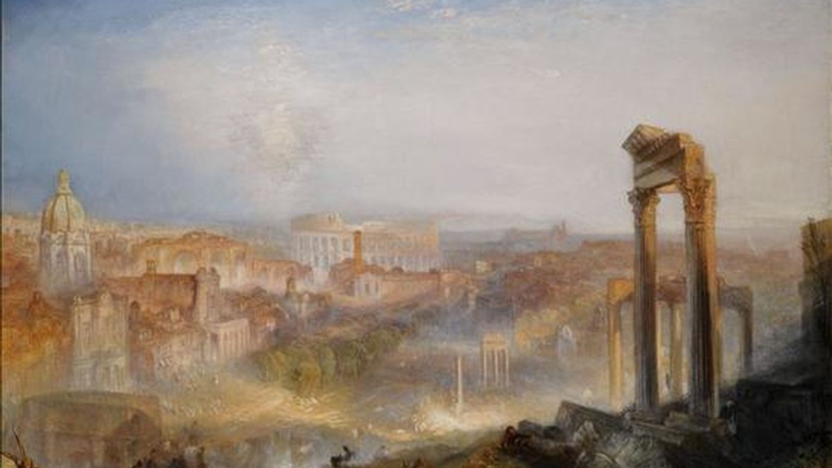Paisaje romano del artista británico J.M.W.Turner, titulado "Roma moderna-Campo Vaccino", por el que el museo J. Paul Getty, de Los Angeles (EEUU), ha pagado el precio record de 35,7 millones de euros. El cuadro se vendió la pasada noche en la subasta de "Viejos Maestros", de Sotheby's, en la capital británica. EFE