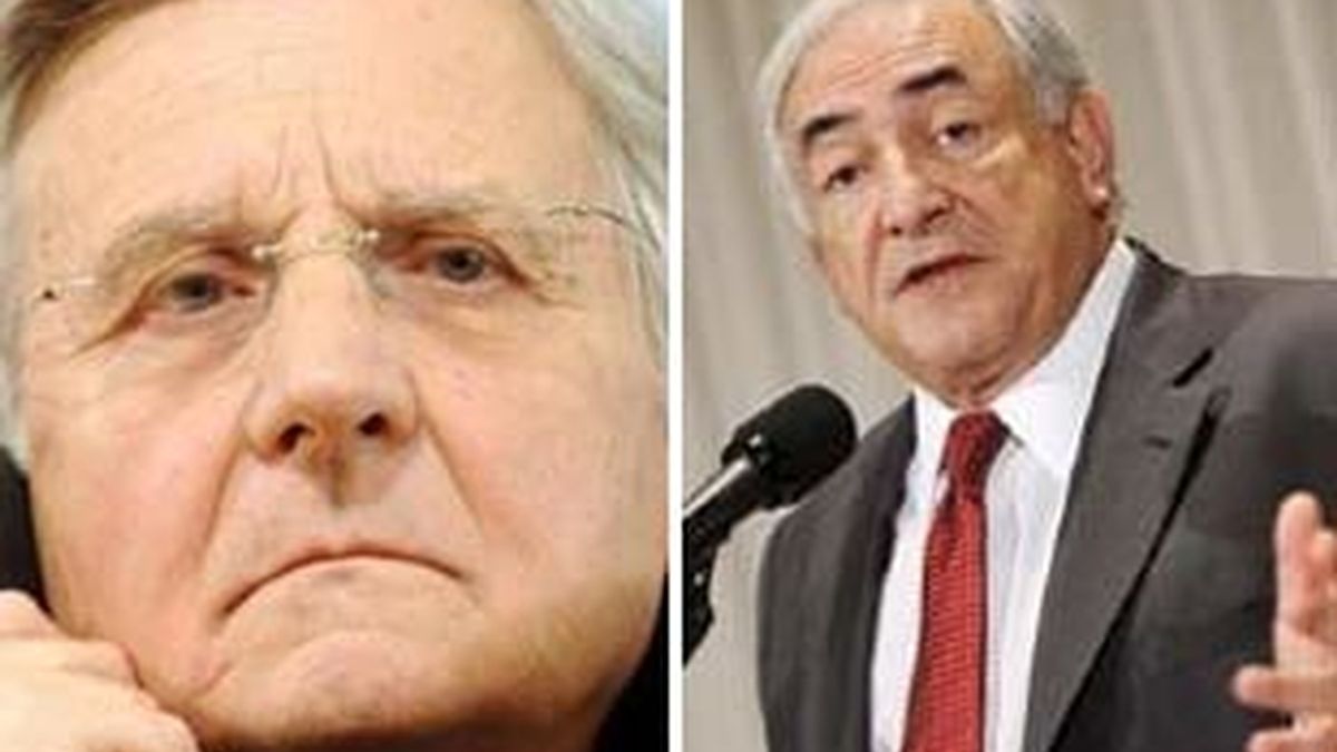 El presidente del Banco Central Europeo (BCE) , Jean-Claude Trichet, y el director gerente del Fondo Monetario Internacional (FMI), Dominique Strausss-Khan. Fotos: EFE.