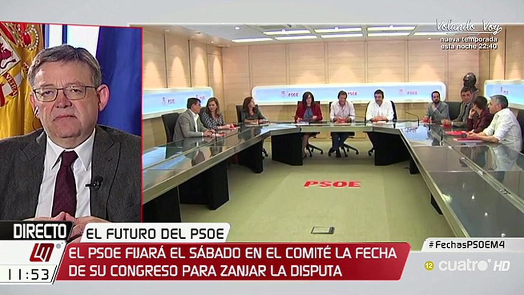 Ximo Puig, sobre el Congreso del PSOE: "Lo importante no son las fechas sino que el PSOE se resetee en cuanto a contenidos"