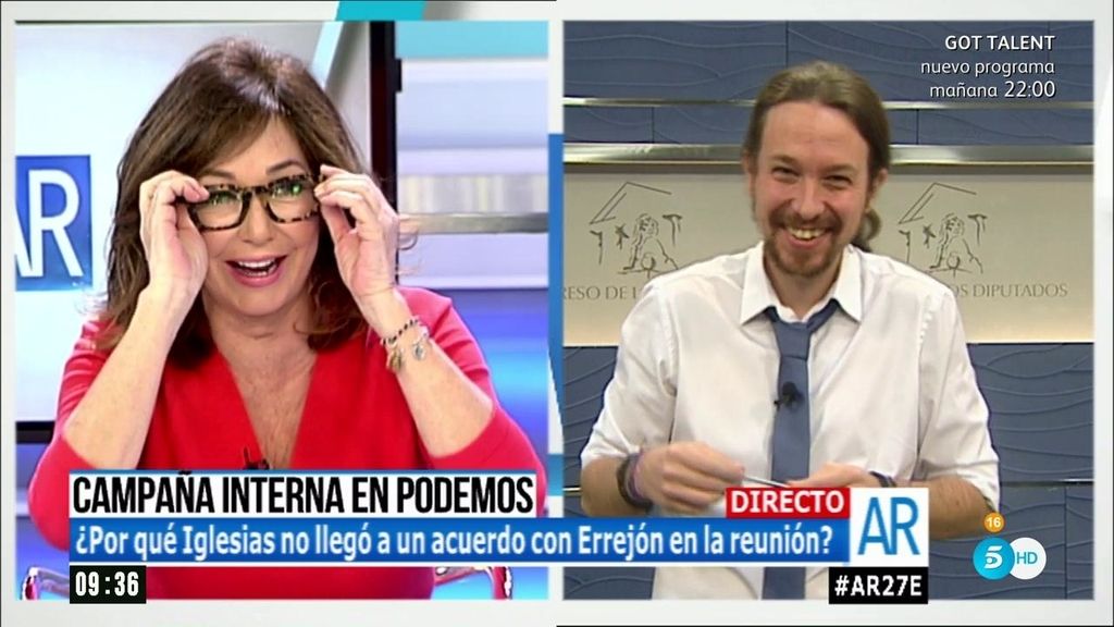 ¡Momentazo! Pablo Iglesias reaparece en 'AR' con la corbata de Ana Rosa