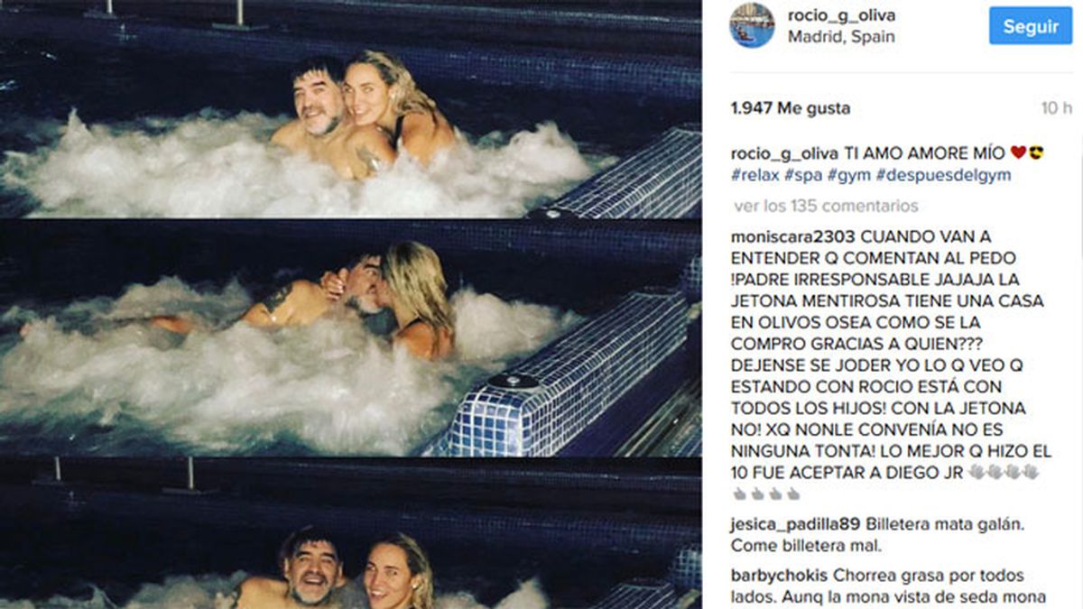 Maradona disfruta en el spa con su novia