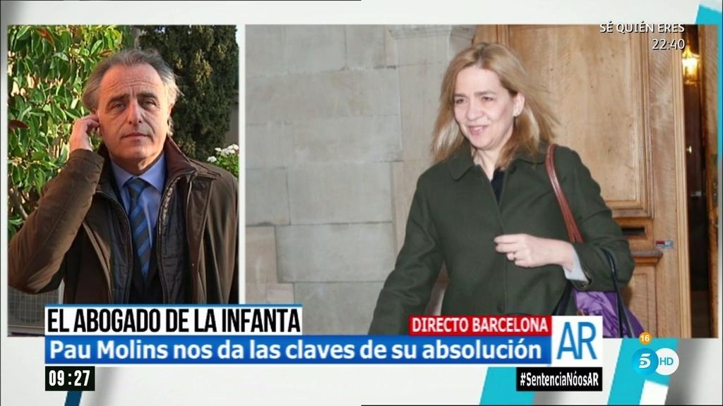 Pau Molins, abogado de la infanta Cristina: “Ha sido absuelta de todo, absolutamente"
