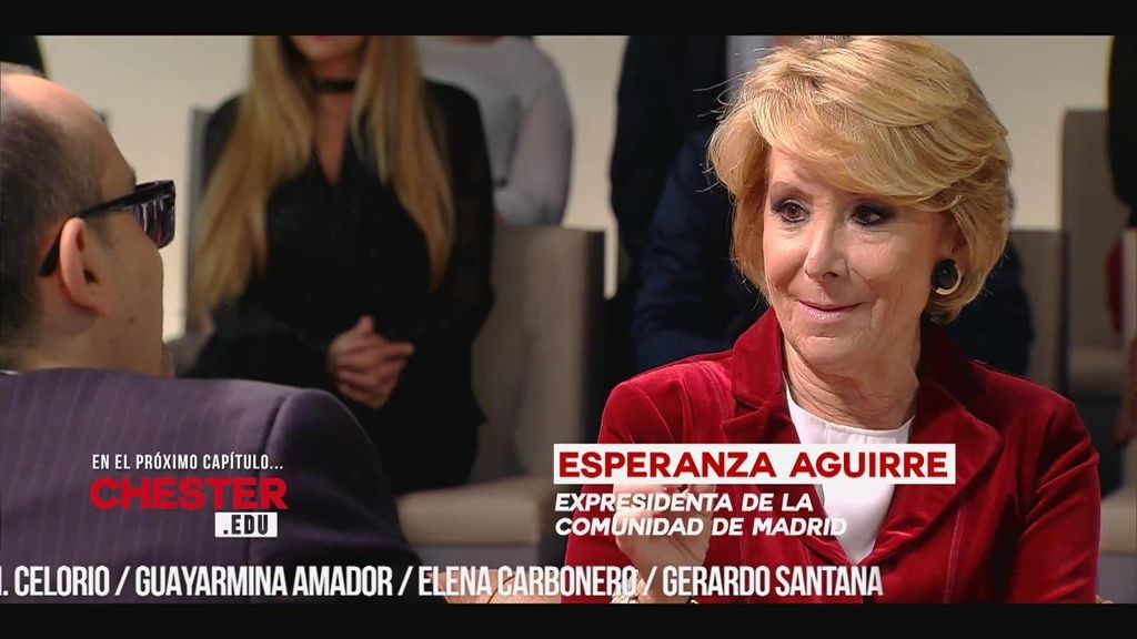 Esperanza Aguirre, Eva Hache y César Bona, en el próximo programa de 'Chester in love'