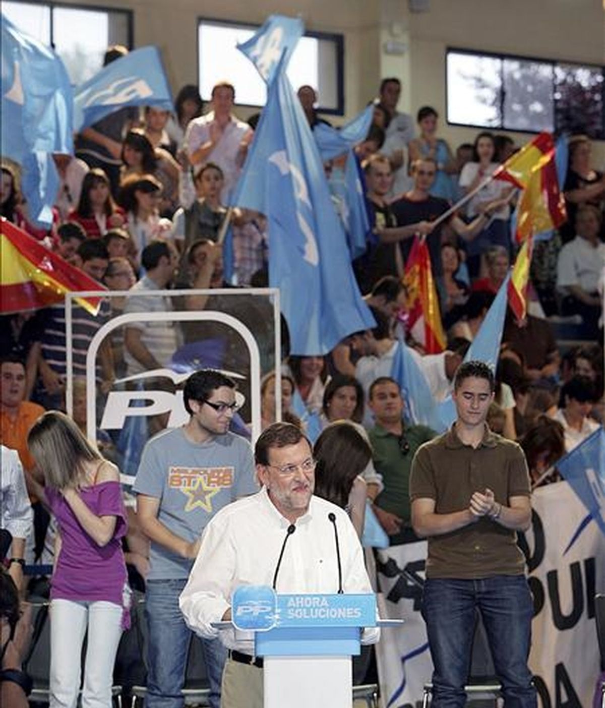 El líder del PP, Mariano de Rajoy, durante su intervención en el acto electoral para las elecciones europeas celebrado hoy en Ciudad Real. EFE El líder del PP, Mariano de Rajoy, durante su intervención en el acto electoral para las elecciones europeas celebrado hoy en Ciudad Real. EFE