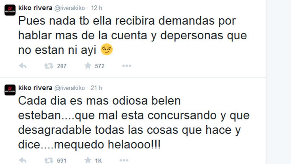 Kiko Rivera, en Twitter: "Cada día es más odiosa Belén Esteban"