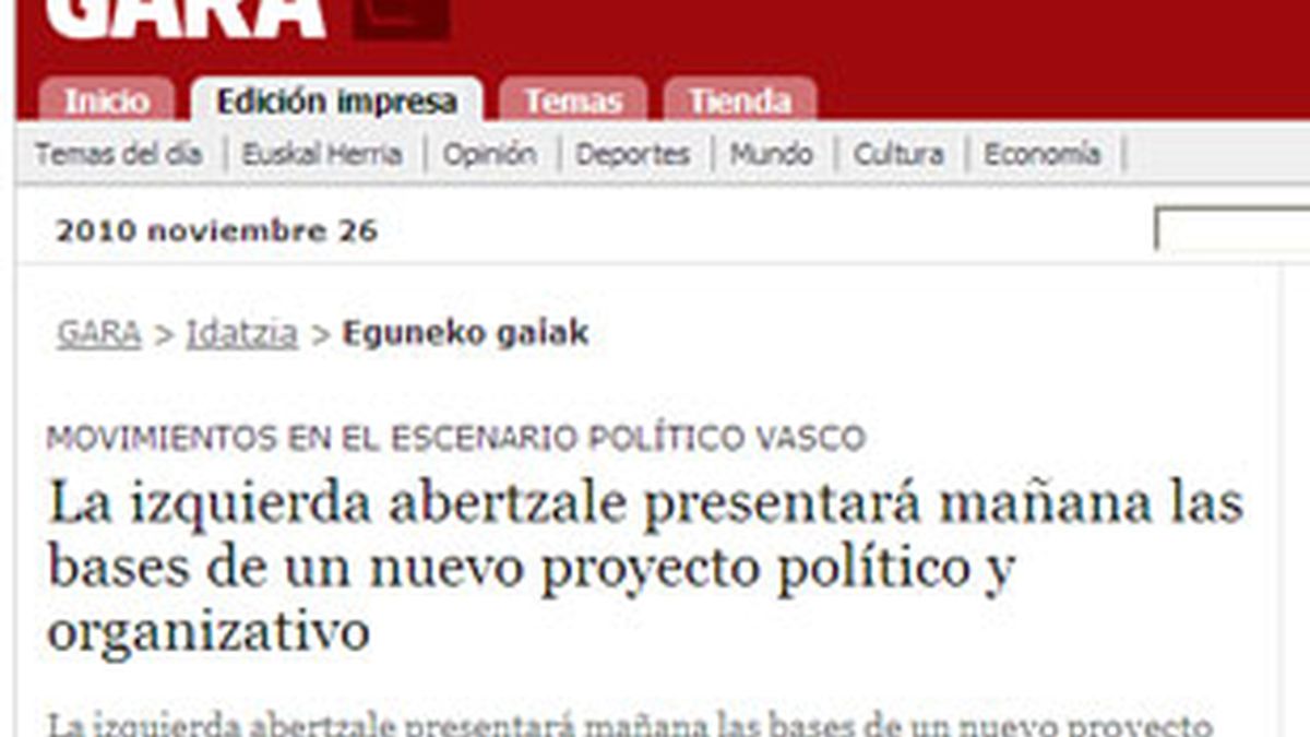Gara anuncia que la izqueirda abertzale se comprometerá sólo con vías pacíficas y políticas. Foto: Gara.