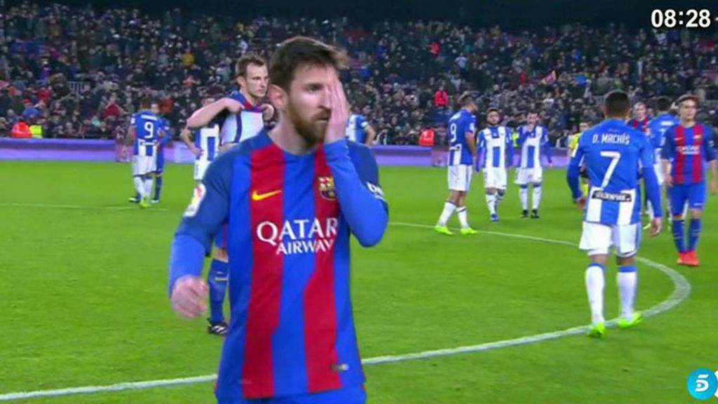 La cara de Leo Messi tras marcar el gol de la victoria del Barça al Leganés