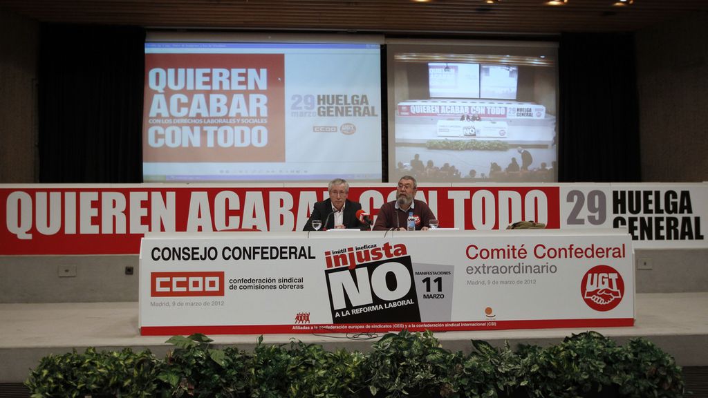 Ignacio Fernández Toxo y Cándido Méndez anuncian la convocatoria de una huelga general para el 29 de marzo