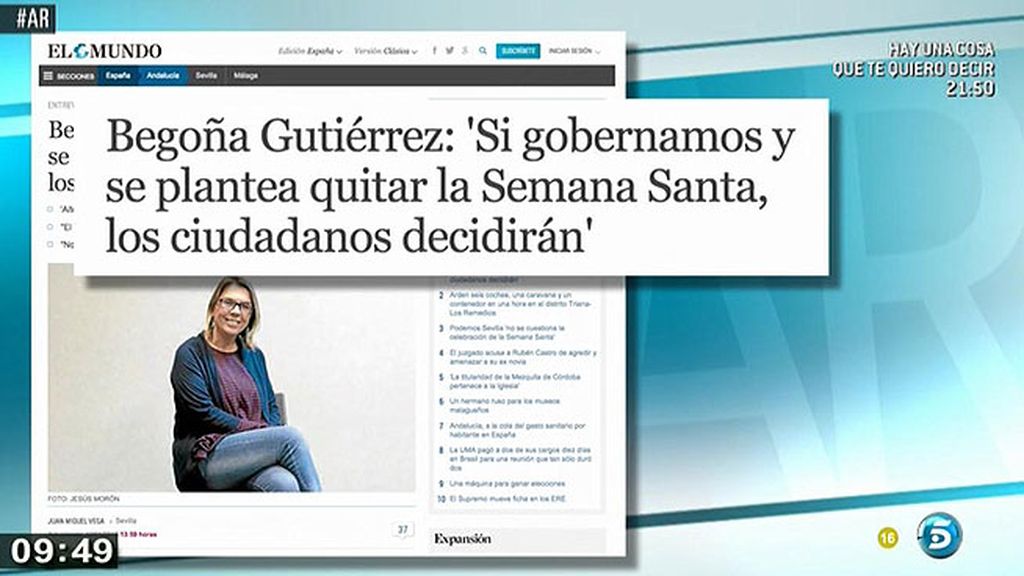 Begoña Gutiérrez, de Podemos, desata la polémica al insinuar que podría quitarse la Semana Santa si llegan al gobierno