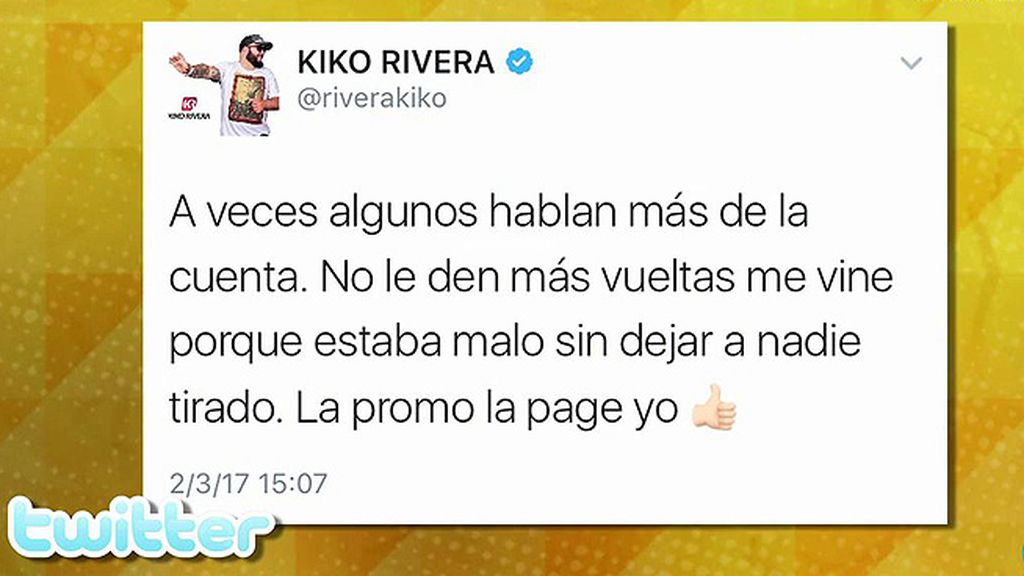 Kiko Rivera: "Me vine de México porque estaba malo, sin dejar a nadie tirado"