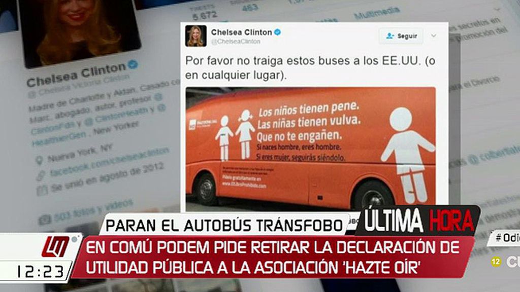 Chelsea Clinton pide que autobuses como los de 'Hazte Oír' no lleguen a EE.UU