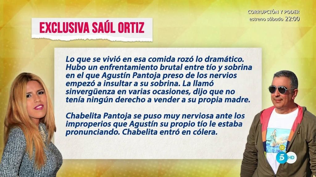 Chabelita Pantoja, enfrentada con su tío Agustín según Saúl Ortíz