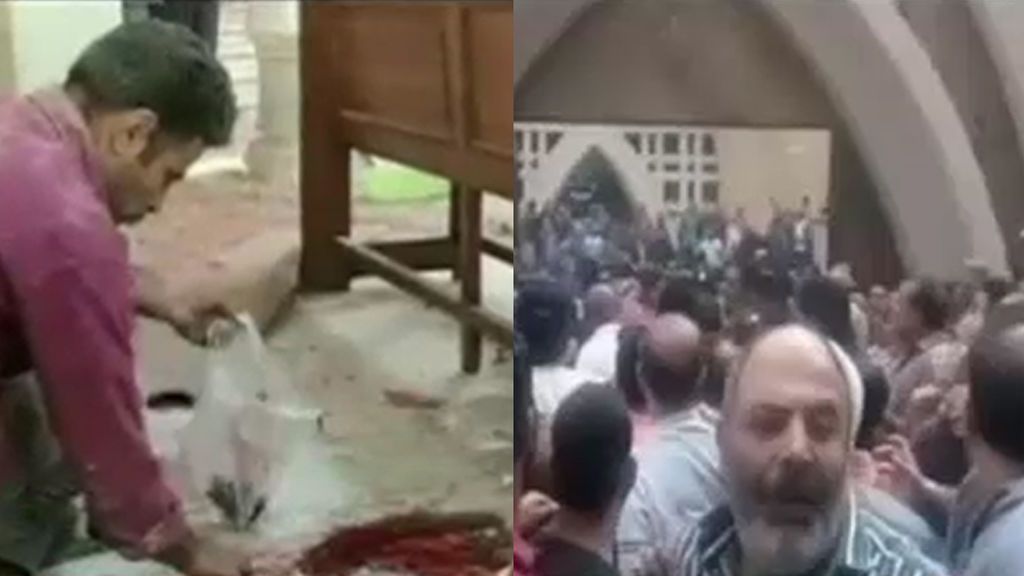 Imágenes del atentado en la iglesia copta de San Jorge en donde han muerto 25 personas