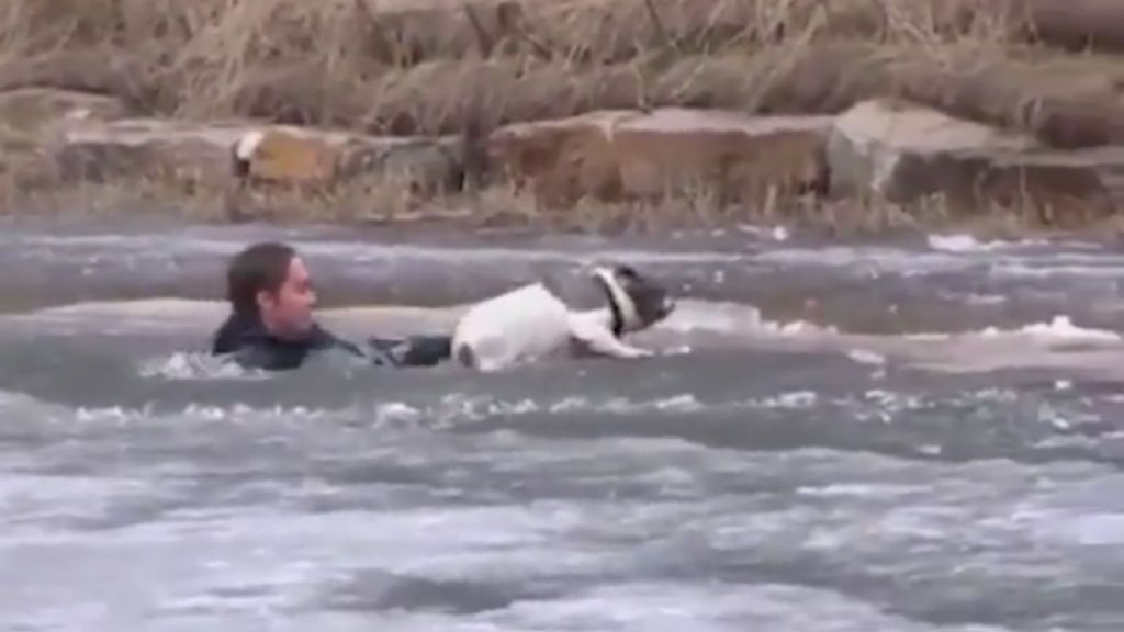 Se tira a un río congelado para salvar a su perro de morir ahogado