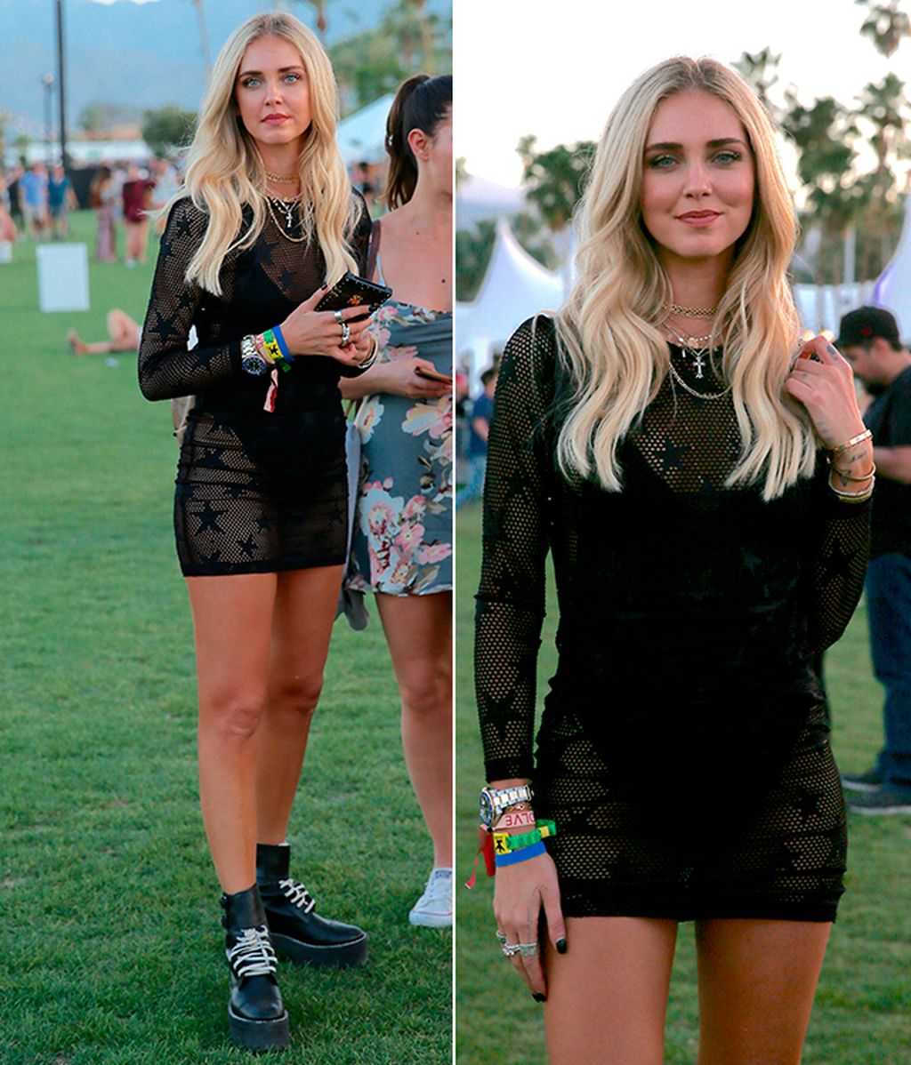 Chiara Ferragni con un vestido de malla y estampado de estrellas