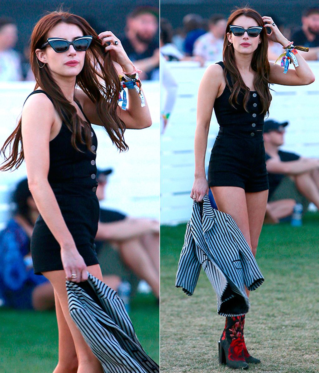 Emma Roberts con gafas cat-eye y micro-mono