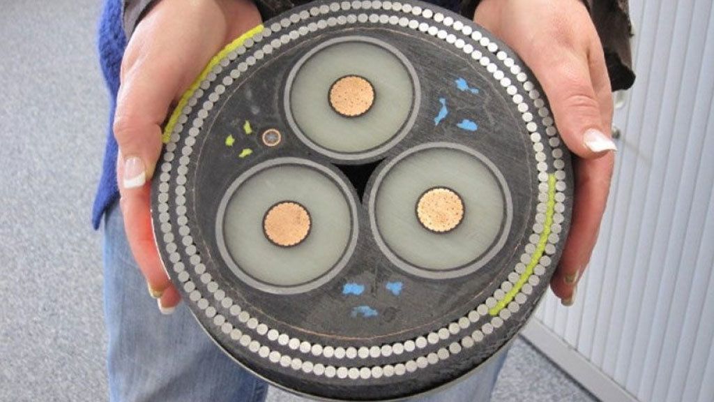 Corte transversal de un cable submarino de comunicaciones