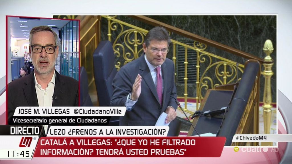 Villegas, sobre el ministro Catalá: "Se ha puesto muy nervioso cuando le hemos pedido explicaciones"