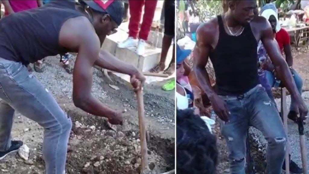 Usain Bolt cava la tumba de un amigo muerto en un accidente de moto Usain Bolt cava la tumba de un amigo muerto en un accidente de moto