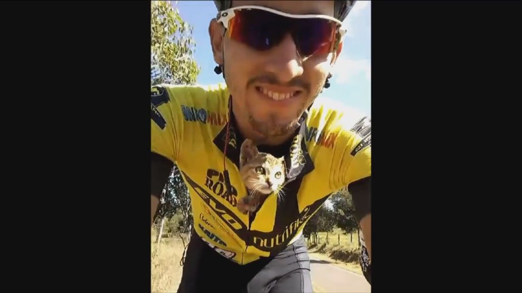 El gesto de un ciclista con un gatito que ha conmovido a las redes