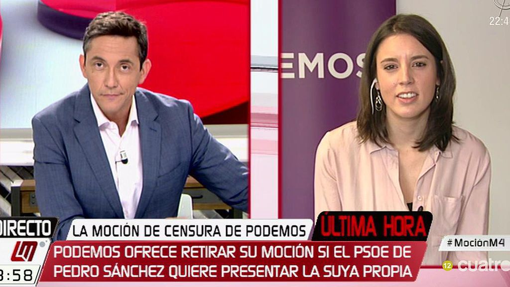 I. Montero: “Es tiempo de generosidad, podemos retirar la moción y ver que el PSOE presenta una”