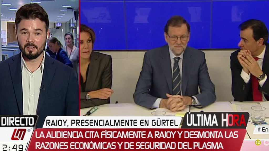 Rufián, de la comparecencia de Rajoy: “No podrá hacerse la rubia como dice Cifuentes”