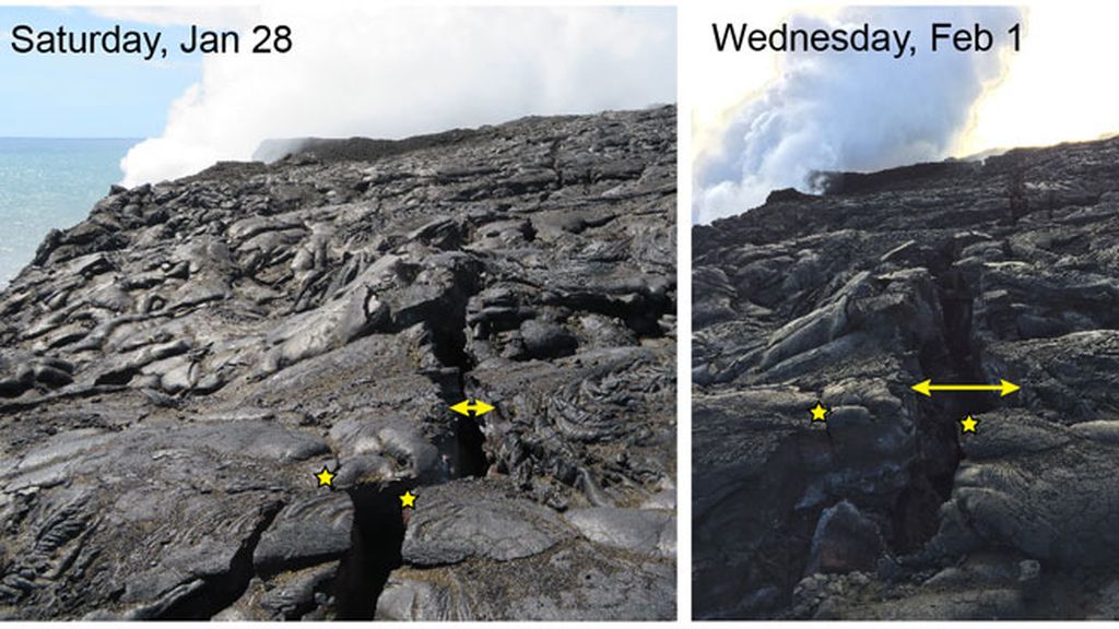 La lava causó explosiones litorales que se alzarón dos veces por encima del acantilado