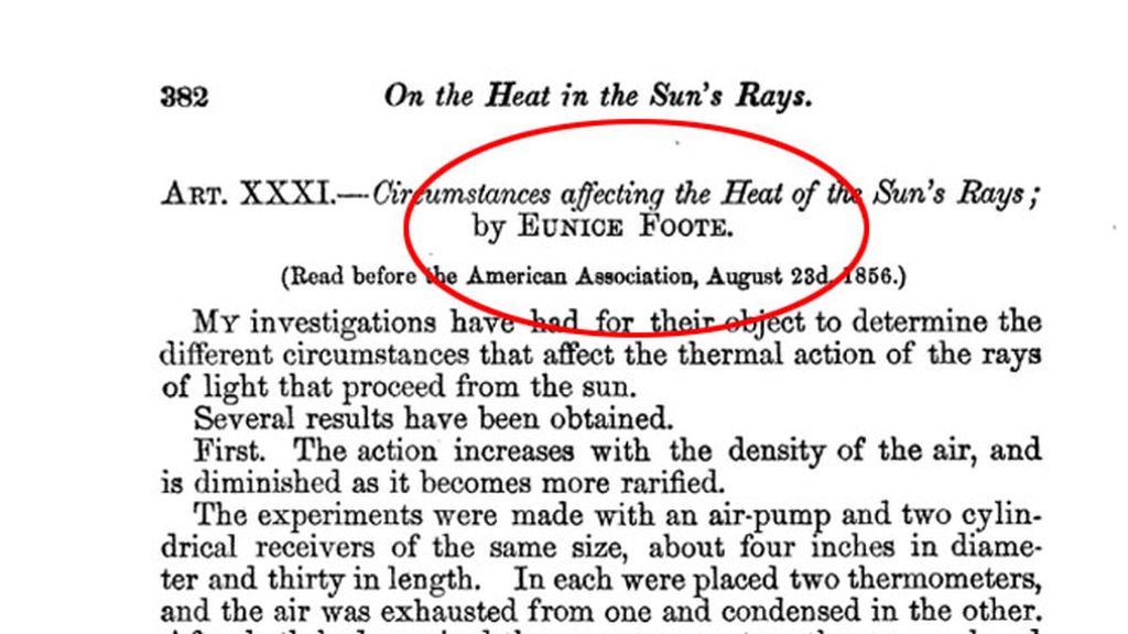Eunice Foote, la mujer que descubrió el efecto invernadero