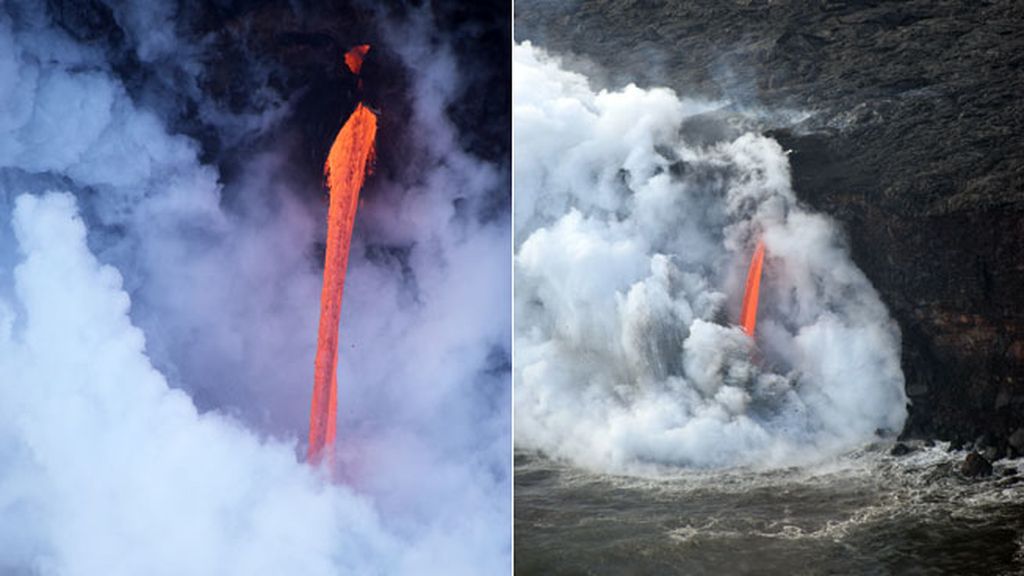 La lava causó explosiones litorales que se alzarón dos veces por encima del acantilado