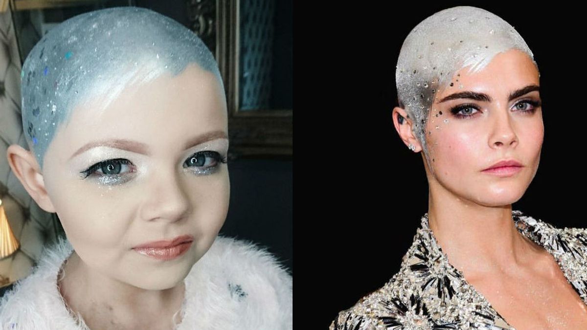 El tierno cambio de look de una niña con cáncer para parecerse a Cara Delevigne