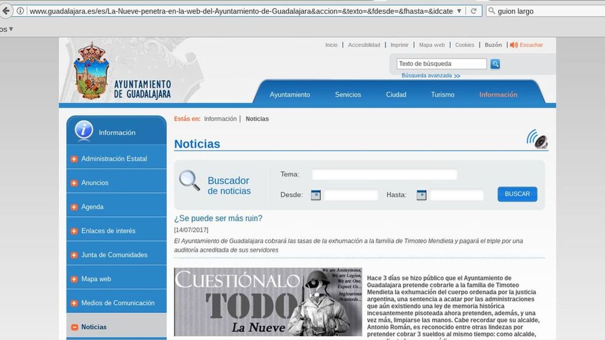 Anonymous hackea la web de Ayuntamiento Guadalajara
