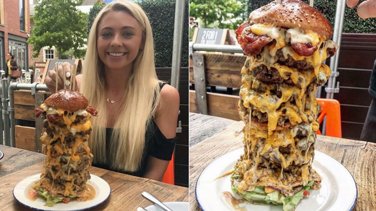 De bloguera fitness, a batir un record de comida: ¿Podrá comer una hamburguesa de 4.500 calorías en 2 minutos?