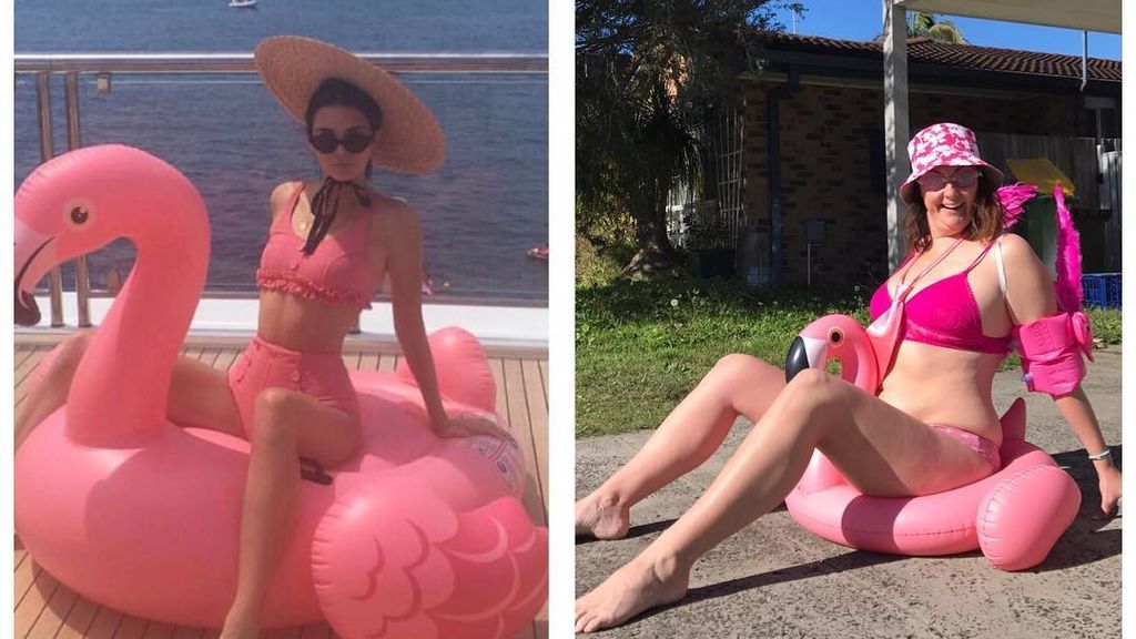 Celeste Barber en un flamenco imitando a Kendall Jenner