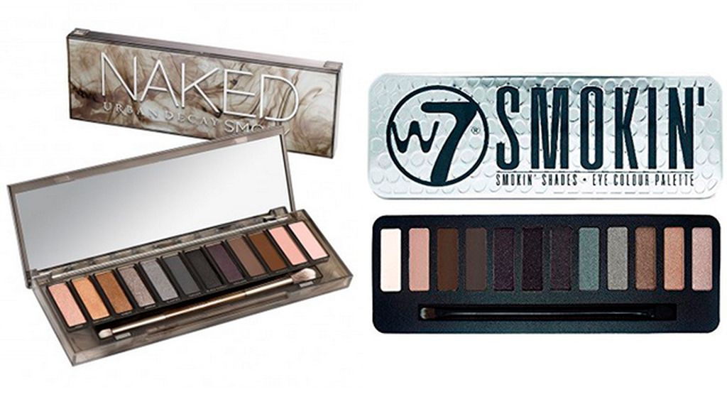 Paleta de sombras Naked Smoky de Urban Decay (51 euros) y Smokin de W7 (5,99 euros)