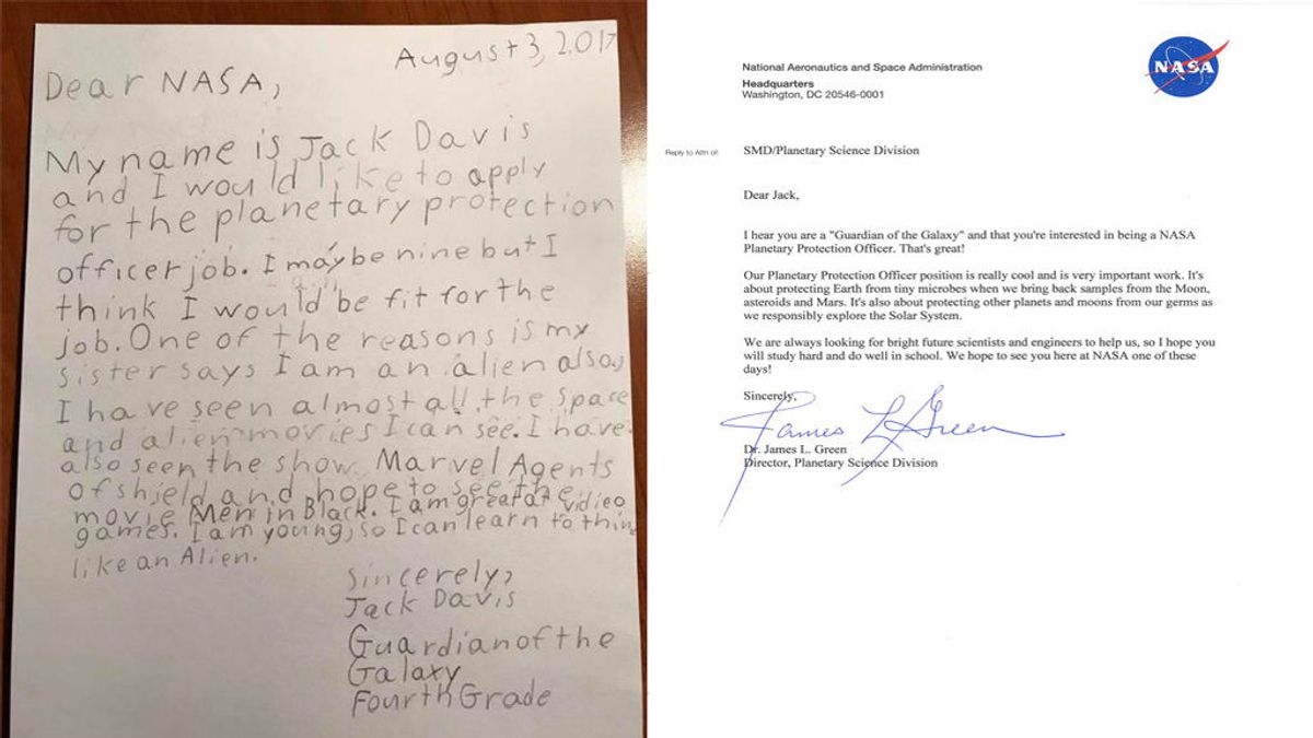 La NASA responde a un niño de 9 años que solicita el puesto de Oficial de Protección Planetaria.