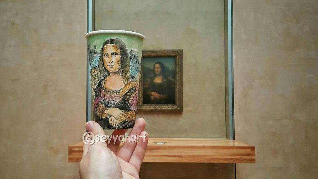 El artista también se atreve con obras de arte como la Mona Lisa