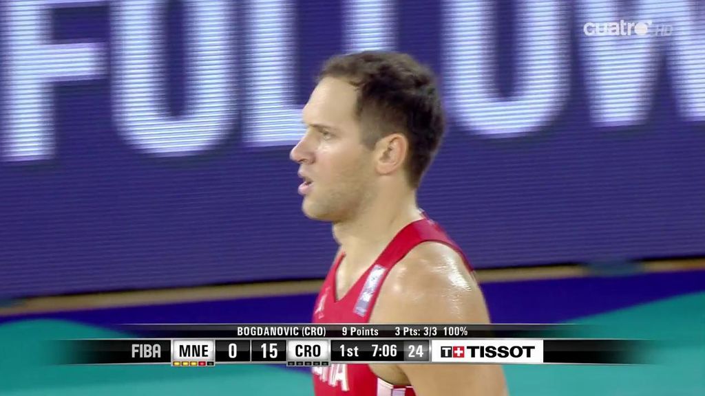 ¡Ojo con Croacia!  Bogdanovic, con dos triples, Ukic y Tomas hacen un parcial de 15-0 a Montenegro