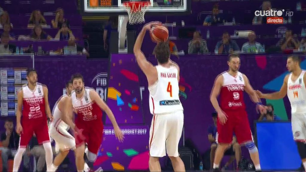 ¡¡Pau Gasol está imparable!! Triple para poner a España 12 puntos arriba ante Turquía