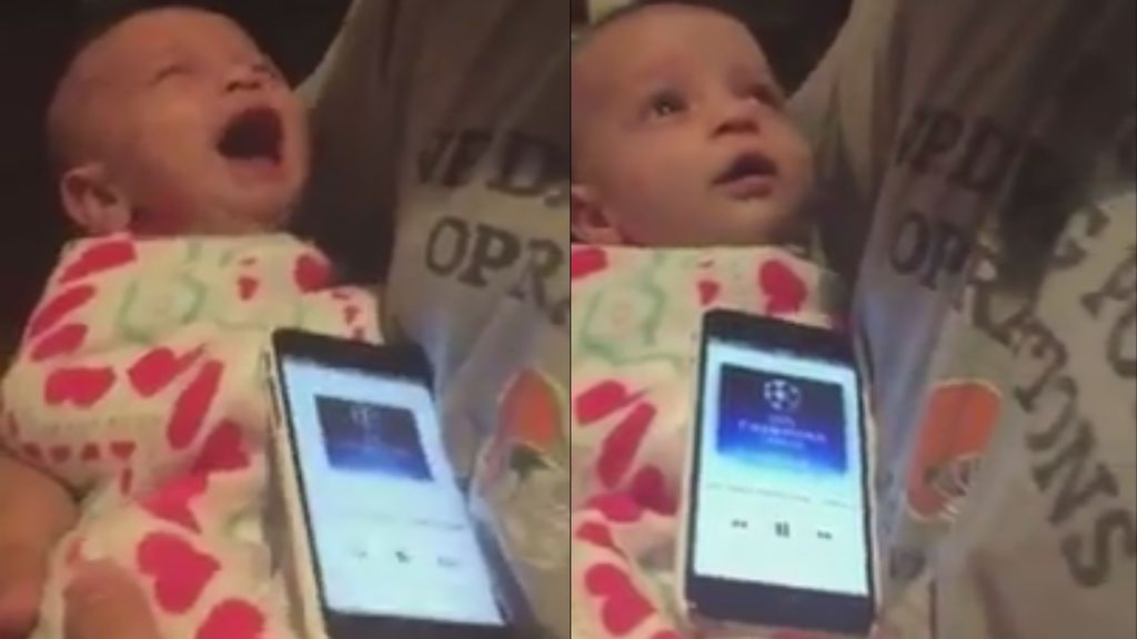 El bebé que deja instantáneamente de llorar cuando suena el himno de la Champions