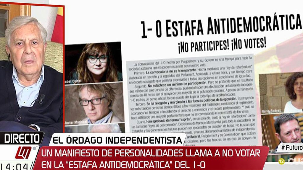 C. Jiménez Villarejo: "En el manifiesto pedimos a los ciudadanos que no voten el 1-0"
